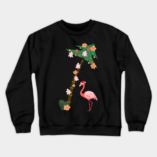 Funny Flamingo Palm Tree Floral Vintage Hawaii Christmas Crewneck Sweatshirt